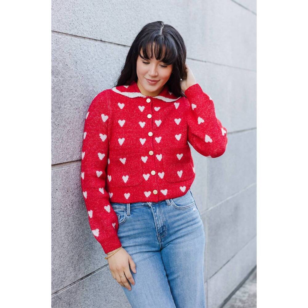 NEW BLU PEPPER love you mean it cardigan in red